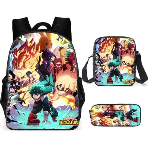 My Hero Academia Backpack Character Print MHA Cosplay Crossbody Bag Pencil Case Three Piece Anime Schoolbag Travelbag Teenagers