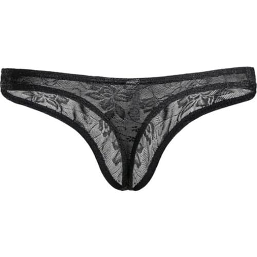 Mens Sexy Sissy Low Rise Lace Breathable Thong Underwear T-Back Bikini Underpant Underwear White Blue Red Black Purple