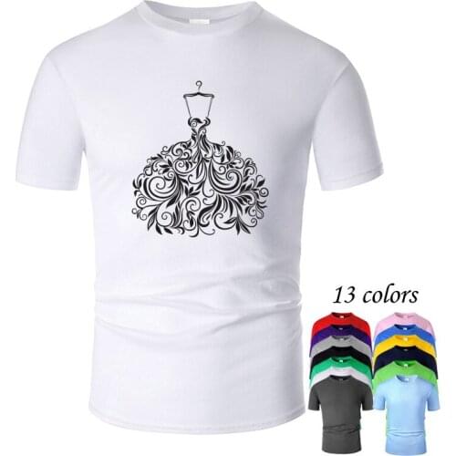 Wedding dress Full dress Line Art O Neck Cotton T Shirt Men and woman Unisex Summer Short Sleeve Designed Casual Tee m01033