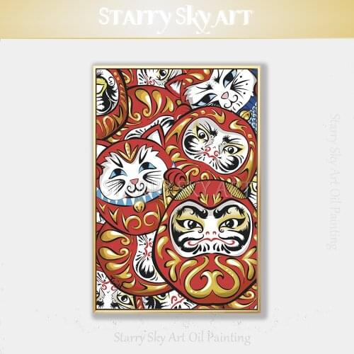 Special Japanese Design Artist Pure Hand-painted Doll Tumbler Oil Painting on Canvas Japanese Style Tumbler Doll Oil Painting