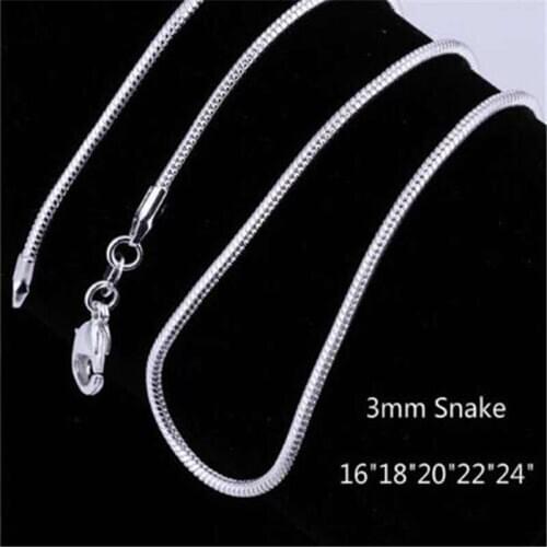 Trendy 3MM Jewelry Silver Color New Snake Necklace silver plated 20 Inch Chain For Men Gift Beach Necklace