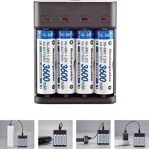 4 Slots USB Charger for AA/AAA Rechargeable Battery Independent LED Indicator Charging Short Circuit Protection Without Battery