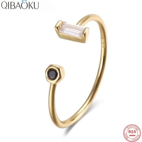 925 Sterling Silver Thin Open Rings for Women Ladder Square Zircon Fashion Exquisite Gift Fine Jewelry Gold Rings