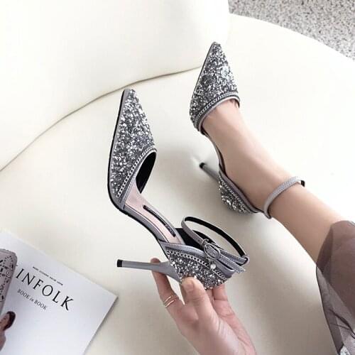 2021 spring pointed toe hollow sexy stiletto high-heeled single shoes female wild party dress large size small size sandals