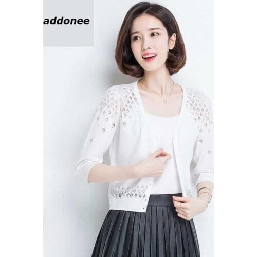 Sweater cardigan 2018 spring and summer V-neck short design thin loose cutout cape sweater outerwear female