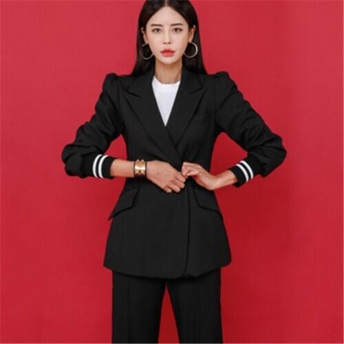 2020 Spring Women Blazer 2 Piece Suit Long Sleeves Slim Blazer Coat + Long Pants Set Fashion Office Ladies Work Outfits Ensemble