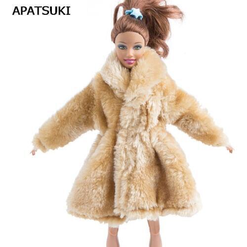 Cream Color Winter Wear Fur Coat For Barbie Dolls Clothing Doll Dresses Clothes For Barbie 1/6 BJD Doll Accessories Kids Toy