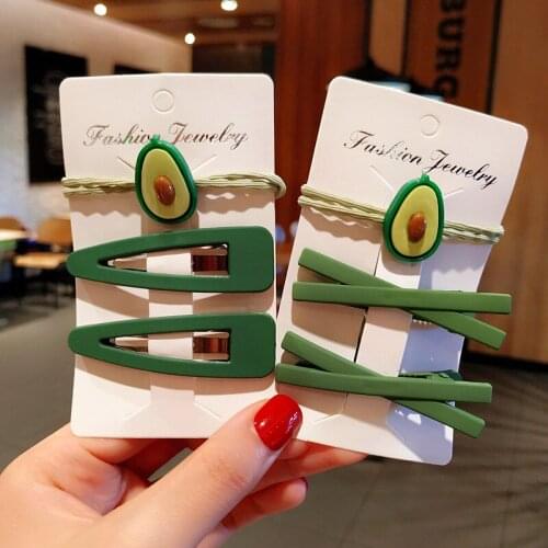 1-3Pcs/set Cute Green Avocado Hairpin Rubber Bands Headwear Set Fashion Fruit Hair clip Clips Women Girls Hair Accessories