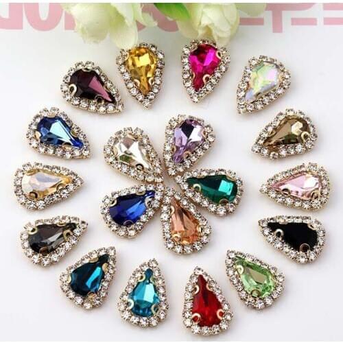 100pcs 6x10mm 13x18mm Drop Shaped Crystal Sew On Glass Claw Rhinestone For Clothes DIY Jewelry Accessories
