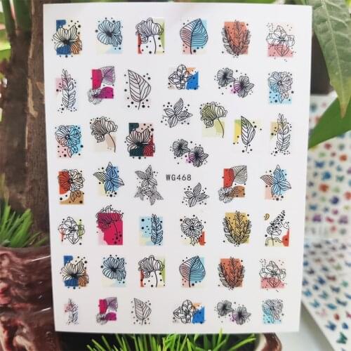 3D Stickers for Nails Sketch Leaf Flowers Line Design Nails Art Decoration Manicure Stickers Sliders Nail Foil Accessories