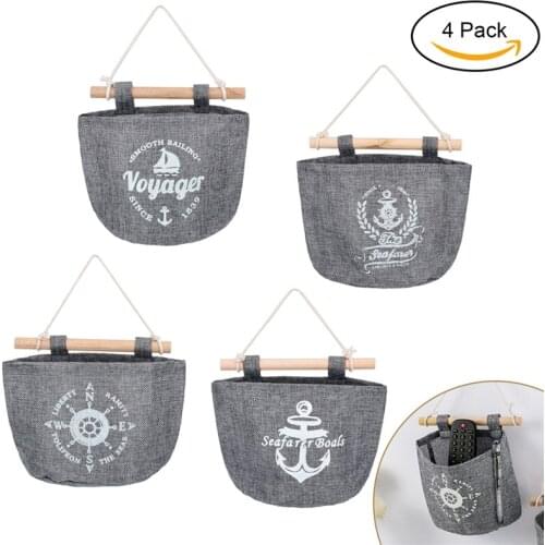 4 Pcs/set Hanging Storage Bags Organizer 21.5x18cm Navy Pattern Wall Wardrobe Door Pouch Cosmetic Toys Organizer Cotton Pockets