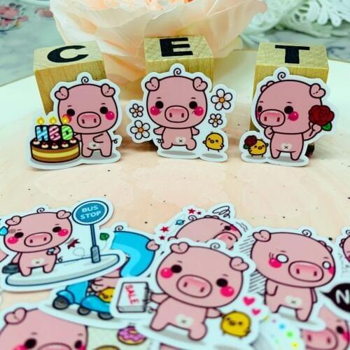 40pcs Pink pig Kids Fun Paper Stickers Homemade Bookkeeping Decals on Laptop / Decorative scrapbooking / DIY sticker