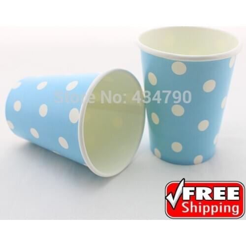 60pcs 9OZ Blue Party Paper Cups Drinking White Polka Dot,Disposable Baby Shower Tea Ice Cream Tableware-Choose Your Colors