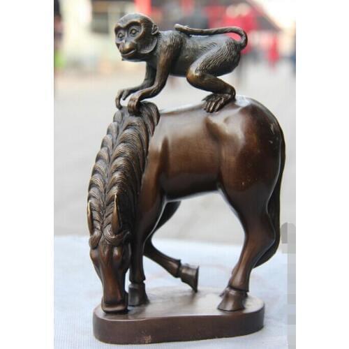 Free shipping 002953 9 Bronze Copper Feng Shui Lucky Immediately seal Hou Monkey ride on Horse Statue
