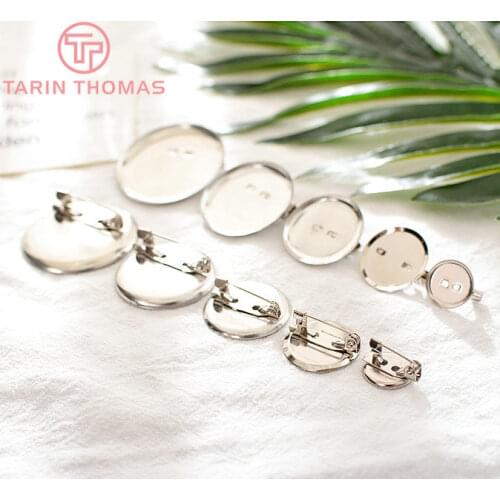 15PCS Imitation Rhodium Color Iron Disc Shaped Brooch Base with Pins Diy Jewelry Findings Accessories
