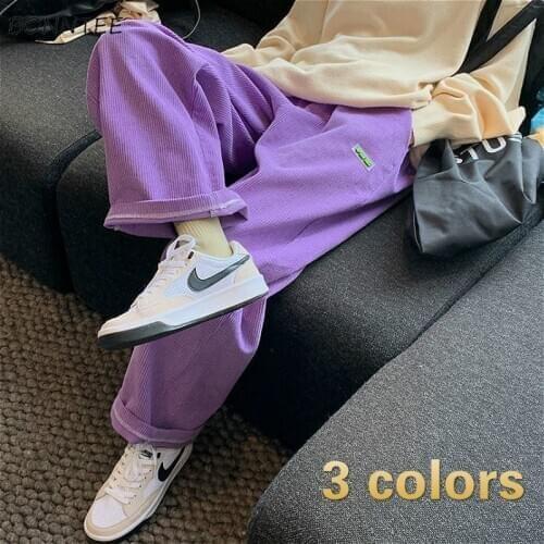 Casual Pants Women Harajuku Femme Full Length Trousers All-match Simple Daily Retro Corduroy Chic Fall Stylish Teens Street Wear