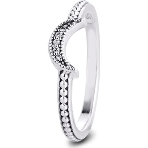 CKK Ring Crescent Moon Beaded Rings for Women Men Anillos Mujer 925 Sterling Silver Jewelry Wedding Aneis Hombre