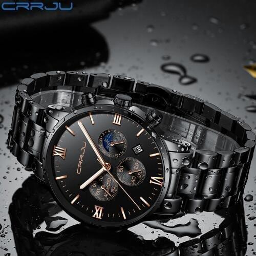 CRRJU Mens Watches Top Brand Luxury Fashion Watch Men Waterproof Sport Chronograph Mens Watch Male Clock Relogio Masculino