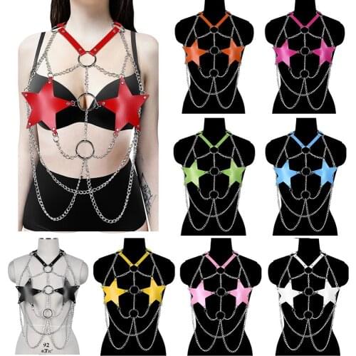 Erotic Accessories Leather Pentagram Harness Sexy Stocking Lingerie Set Bdsm Women Festival Clothes Bridal Garter Belt Punk Goth