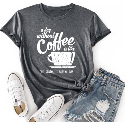 Women Crew Neck Short Sleeve Casual Summer T-shirts Coffee Graphic Tee Shirts Tops Female Clothes Shirts for Woman