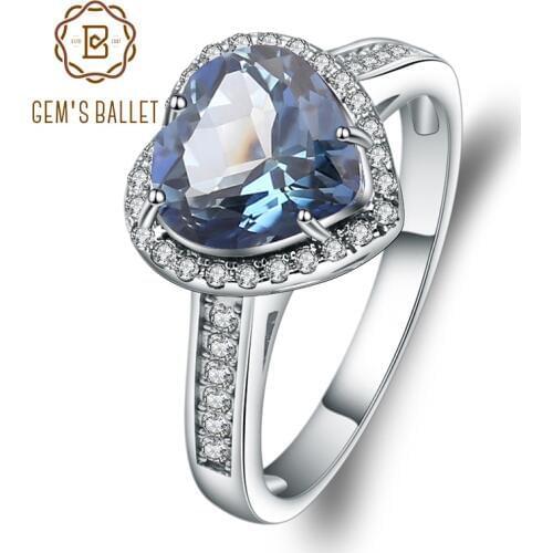 GEMS BALLET 925 Sterling Silver Heart Shape 2.47Ct Natural Iolite Blue Mystic Quartz Gemstone Rings For Women Fine Jewelry