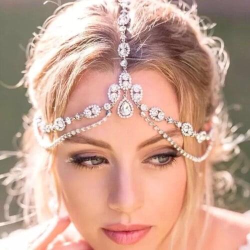 Bohemia retro all Rhinestone BRIDE headwear lady romantic wedding crystal pendant front forehead accessories jewelry
