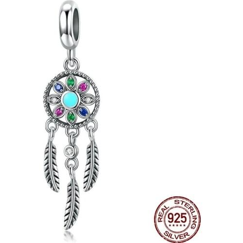 Hot sale 925 sterling silver dream catcher necklace pendant charms fit Pandora bracelet charm original jewelry making