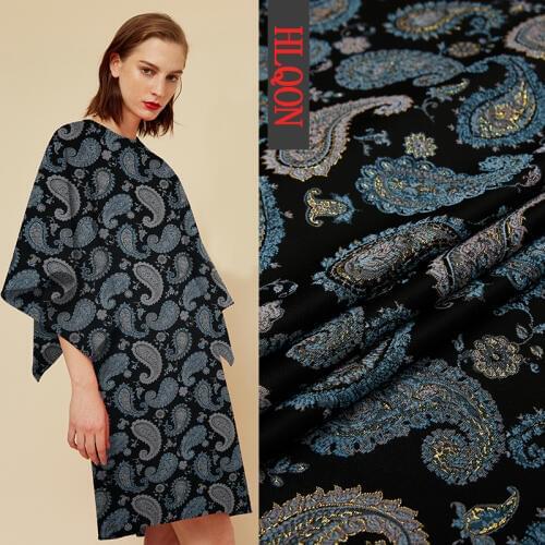 HLQON gold line top grade yarn dyed brocade jacquard light blue fabric for dress women clothing patchwork tissue