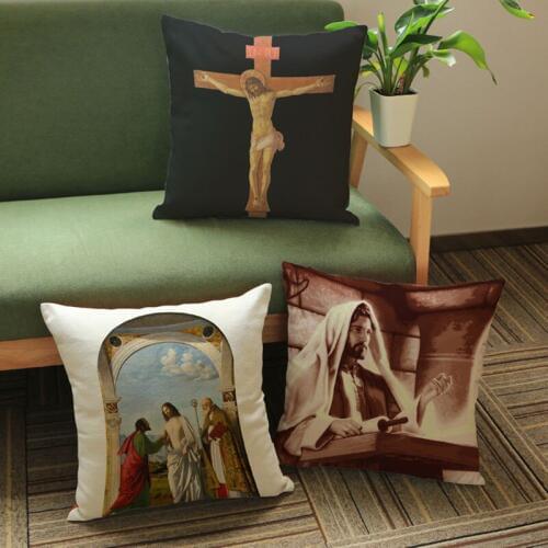 Christianity Jesus Cross Preaching Printed Linen Pillow Case Religious Beliefs Church Home Sofa Car Decorative Cushion Cover