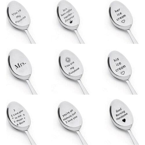 Lettering Coffee Spoon Long Handle Coffee Tea Ice Cream Tableware Valentine Dessert Spoon Household Use Teaspoon Wedding Gift