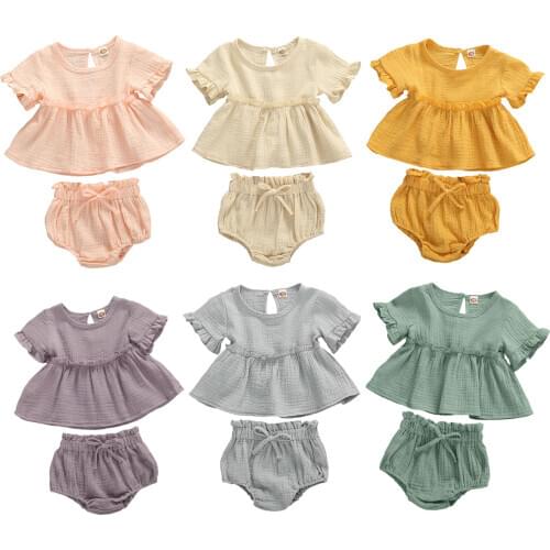 0-24M Summer Newborn Infant Baby Girls Clothes Sets Soft Ruffles Short Sleeve T shirt Tops+Shorts Outfits Costumes