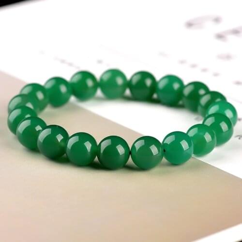 Beautiful Jewelry Chinese 8mm Green Chalcedony jade Beads Elastic Bracelet