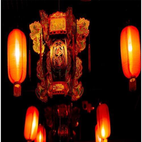 4PC Red Chinese New Year Lantern Cylinder Chinese Lantern Festival Chinese Wind Adorn Chinese Friends Hotel Festival Decoration