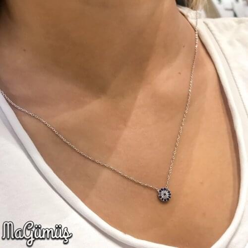 Tiny Evil Eye Beads Silver Necklace