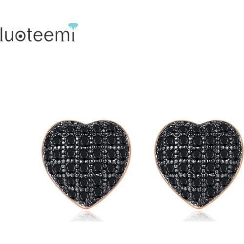LUOTEEMI Design Cute Heart Stud Earrings for Women Wedding Party Shiny CZ Popular Three Colors Female Pendientes Christmas Gift