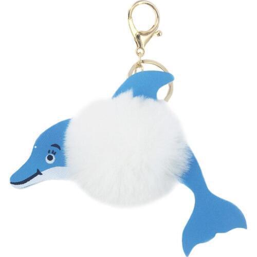 Lovely Cartoon Dolphin Fluffy Fur Ball Key Chain Soft Pompom Animal Tail Fur Ball Auto Keychain Women Key Ring Girl Party Gifts