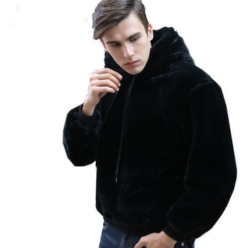 Fashion faux fur fleece fluffy hoodie men casual black plush hooded sweatshirts winter long sleeve hoodies warm thicken coats