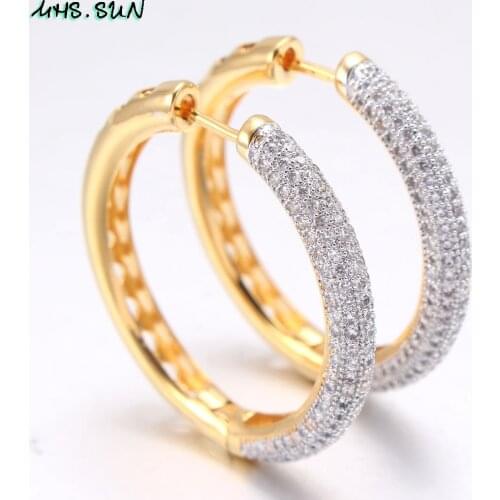 MHS.SUN Fashion Hoop Earrings With AAA Zircon Circle Earrings Hollow Design Gold Color Loop Earrings For Women Shining Jewelry