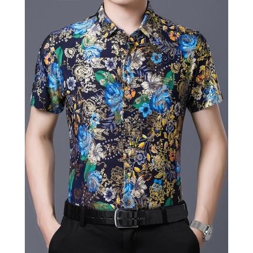 Floral Print Shirts Men Casual Short Sleeve Mens Shirt Summer Brand Business Work Chemise Homme Wedding Non Iron Dress Camisas