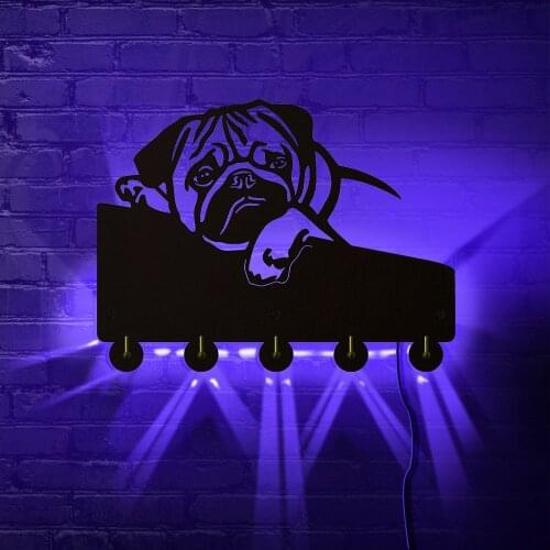 English Bulldog Dog Coat Household Wall Art LED Hanging Light Hook Animal Pug Puppy Wall Hooks Pet Wall Hook Bulldog Lover Gift