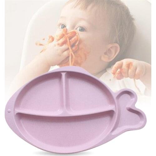 Toddlers Dinner Plate Multifunctional Fish Shape 4 Compartments Food Plate Straw Snack Plate for Home