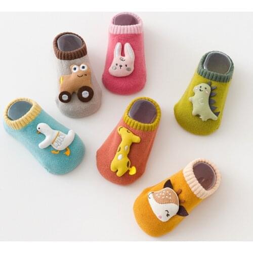 Autumn Winter Thicken Cotton Baby Boys Girls Low Cut Ankle Socks Rubber Slip-resistant Floor Socks Infant Kids Socks Soft Shoes