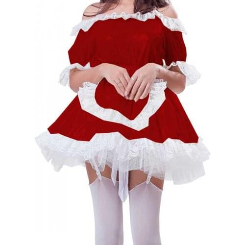 France Maid Dress Lockable Uniform Cosplay Costume Women Lolita Short Sleeve Lace Trimming Fancy Dress Sissy RolePlay with Apron