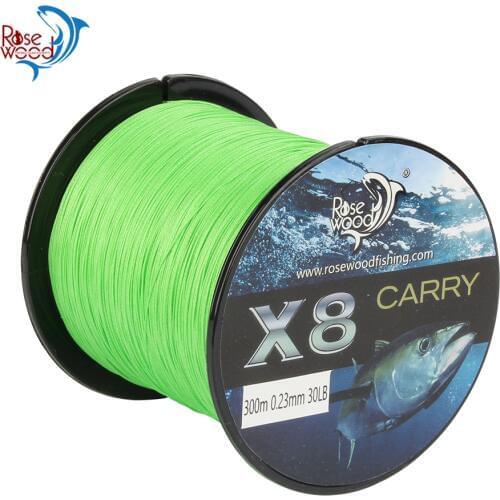 RoseWood 300M Fishing Lines 0.12-0.4mm 8 Strands 12-65LB Strong PE Fiber Braid Line Smooth Casting Fishing Line