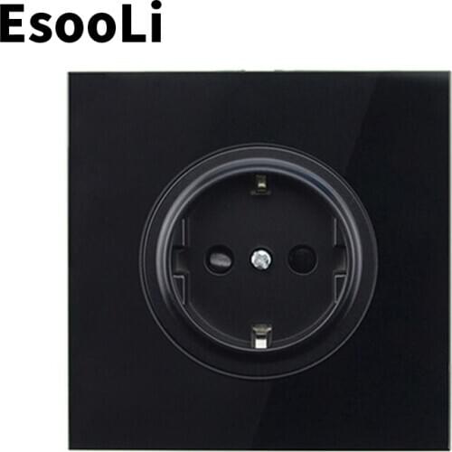 EsooLi Glass Panel Wall Crystal Power Socket Plug Grounded 16A EU Standard Electrical Outlet 86mm*86mm Power Socket