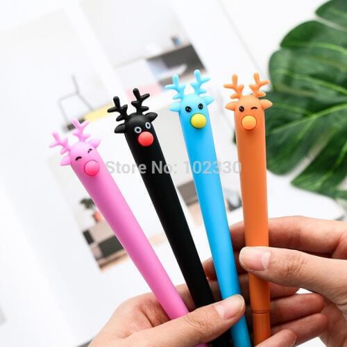 500pcs Christmas Moose Soft Gel Black Ink Pen Creative Elk Shape Student Children Stationery Party Favor Gifts Supplies