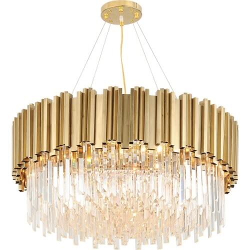 LED Postmodern Round Golden Stainless Steel Crystal Chandelier Lighting Lustre Suspension Luminaire Lampen For Dinning Room