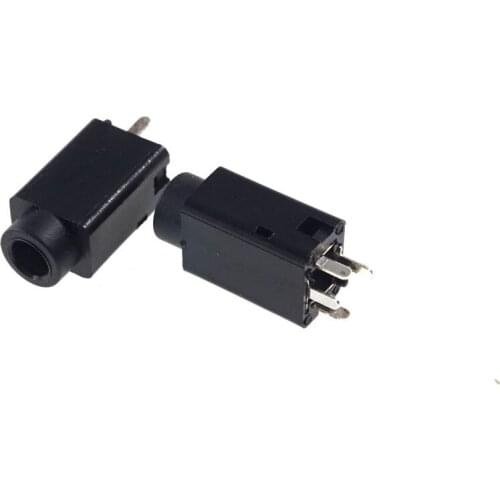 100pcs Phone Jack 3.5mm 4 Contacts 4 conductors Stereo Audio socket 4 pole Audio plug Through hole Vertical No additional Switch