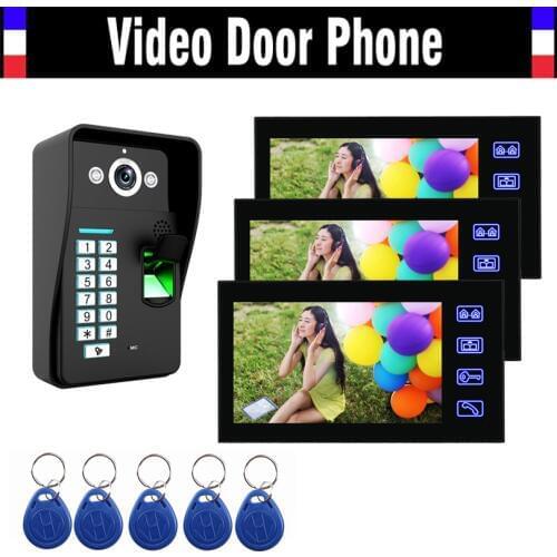 7" Touch Video Door Phone Intercom Doorbell System Fingerprint ID Card password Video Doorphone interphone for Villa Home Office