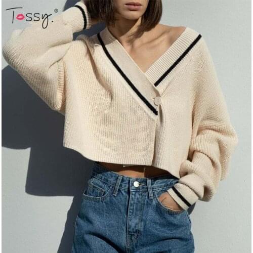 Tossy Button Knitted V-neck Basic Sweater Vest Pullover 2021 Autumn Long Sleeve Tops Outerwear Casual Sweaters Streetwear